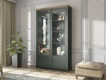 Vitrinekast EVOCO 2 deuren ribbec eik/groen met led 