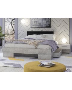 Bed en nachtkastjes VERO 160x200 cm wit/beton met lades 