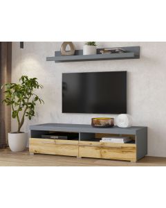 TV-meubel ROBB 2 deuren grijs/wotan eik met legplank