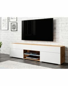 Tv-meubel CARTER 2 deuren 2 lades hoogglans wit/wotan eik met led 