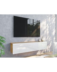 Tv-meubel KINGSTON 1 klapdeur 140 cm gouden eik/hoogglans wit
