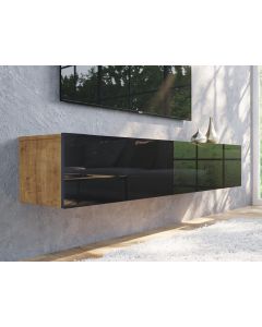 Tv-meubel KINGSTON 1 klapdeur 160 cm gouden eik/hoogglans zwart