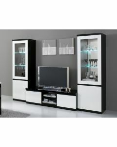 Tv-meubel set ROMEO hoogglans zwart/hoogglans wit met verlichting