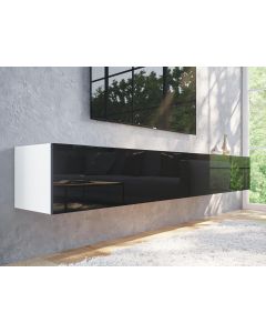 Tv-meubel KINGSTON 2 klapdeuren 210 cm wit/hoogglans zwart