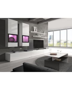 Tv-meubel set BABEL 5 deuren wit/hoogglans wit met verlichting met salontafel