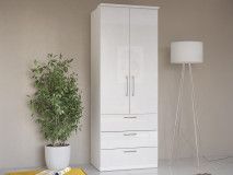 Kledingkast OPTICO 2 deuren 3 lades wit/hoogglans wit