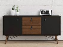 Dressoir RYO 2 deuren 2 lades walnoot/zwart 
