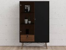 Vitrinekast RYO 2 deuren 1 lade walnoot/zwart 