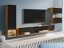 Tv-meubel set AMOS 5 deuren woten eik/hoogglans zwart 