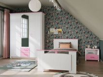 Complete slaapkamer ROBINSON 90x200 cm wit/roze 01