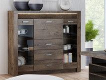 Vitrinekast INDY 2 deuren 4 lades donkere es met led 