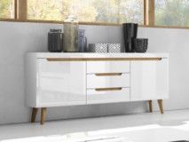 Dressoir NORDO 2 deuren 3 lades wit/hoogglans wit 