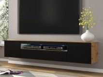 Tv-meubel AUREO 3 deuren 200 cm zwart/artisan eik