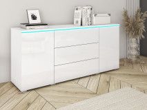 Dressoir VITTORIO 2 deuren 3 lades wit/hoogglans wit met led 