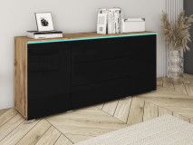 Dressoir VITTORIO 2 deuren 3 lades wotan eik/hoogglans zwart