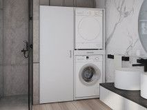 Kast WASHING 2 machines boven elkaar met kast 1 deur MEDIUM wit