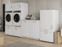 Kast WASHING 2 machines met kast 1 deur 2 lades en kast met werkblad LARGE wit