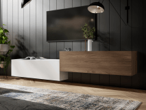 Tv-meubel KINGSTON DUO 2 klapdeuren 210 cm mat wit/walnoot