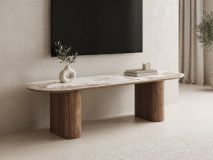 Tv meubel EVORYA 160 cm wit marmer/hout