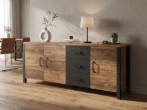 Dressoir OLIANNE 3 deuren 3 lades appenzeller sparren/zwart