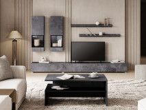 Tv-meubel set BABEL 5 deuren kleurrijke leisteen met salontafel