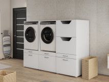 Kast WASHING 2 machines naast elkaar met kast voor wasgoed  MEDIUM wit