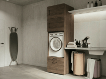 Kast WASHING 1 machine walnoot met 2 opzetkasten