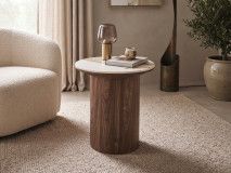 Bijzettafel EVORYA 45 cm wit marmer/hout