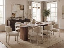Eettafel EVORYA 210 cm wit marmer/hout