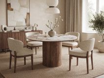 Eettafel EVORYA Ø 120 cm wit marmer/hout