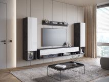 Tv-meubel set AMADEUS 4 deuren antraciet/hoogglans wit met led