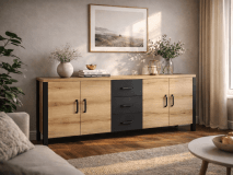 Dressoir OLIANNE 4 deuren 3 lades natuurlijke eik