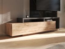 Tv-meubel BOTSWANA 2 lades 2 opbergvakken antraciet/ribbec eikenhout