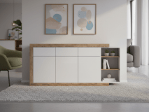 Dressoir SINO 3 deuren 3 lades eik/hoogglans wit 