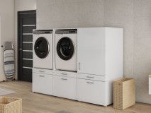 Kast WASHING 2 machines naast elkaar met kast 1 deur 2 lades MEDIUM wit