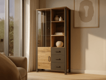 Vitrinekast OLIANNE 2 deuren 3 lades appenzeller sparren/zwart