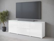 Tv-meubel VITTORIO 2 deuren 2 lades wit/hoogglans wit met led