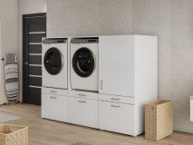 Kast WASHING 2 machines naast elkaar met kast 1 deur 2 lades wit