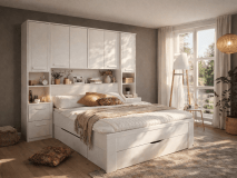 Bed en brugkast RIGA 140x200 cm wit met lades