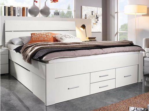 Bed SCARLETT 160x200 cm wit met zes lades met hoofdeinde zonder led