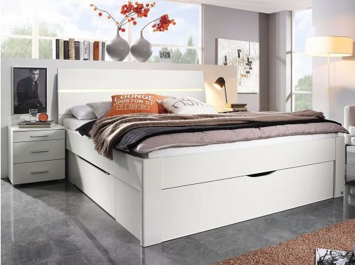 Bed SCARLETT 140x200 cm wit met drie lades met hoofeinde met led