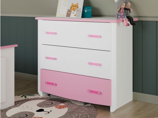 Commode ROBINSON 3 lades wit/roze