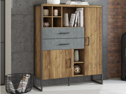 Hoge commode MODECO 2 deuren 2 lades appenzeller/licht matera