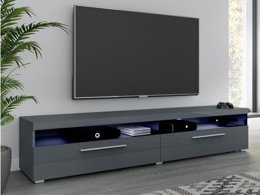 Tv-meubel INAZO 2 deuren 200 cm grijs/hoogglans grijs met led 