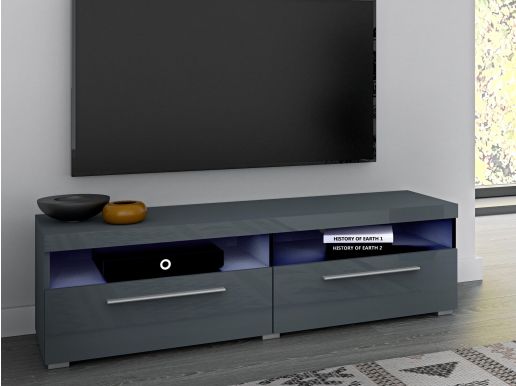 Tv-meubel INAZO 2 deuren 140 cm grijs/hoogglans grijs met led 