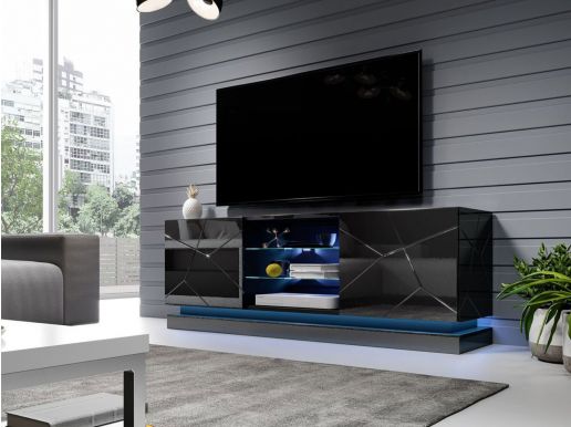 Tv-meubel AGNOS 2 deuren 160 cm zwart/hoogglans zwart zonder led 