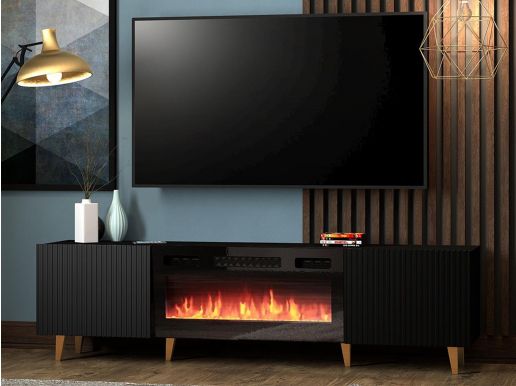 Tv-meubel met haard PAFLI 2 deuren zwart