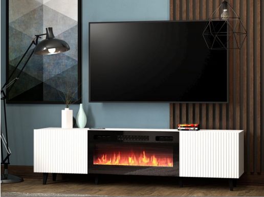 Tv-meubel met haard PAFLI 2 deuren wit/zwart