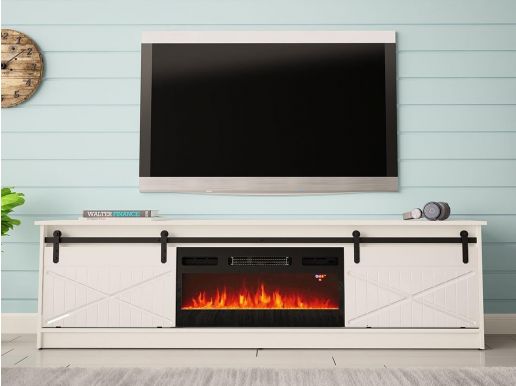 Tv-meubel met haard GRALO 2 schuifdeuren wit/zwart