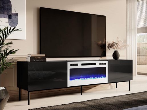 Tv-meubel met haard SKIPPY 2 deuren zwart/wit